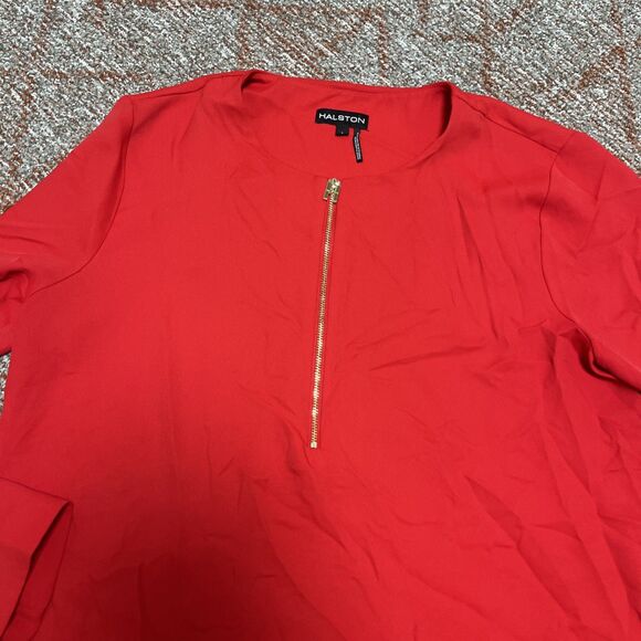 HALSTON Vintage Women's Tunic Top Front Zipper Long Sleeve Red Size Large - Picture 5 of 8